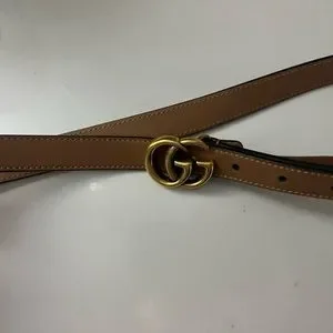 thin tan gucci belt (new only worn a couple times) GUCCI Marmont Taupe Leather Double GG .8” Thin Skinny Belt  main image 3